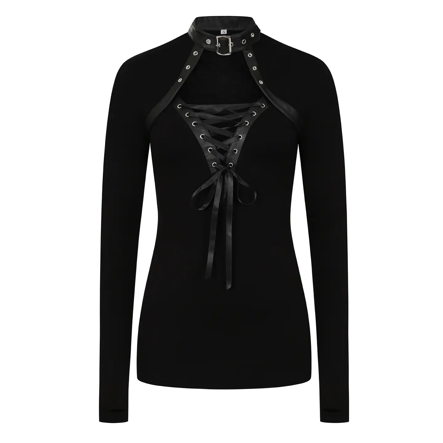 Necessary Evil Dione Long Sleeve Lace Up Plunge Top