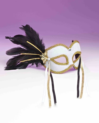 Venetian Mask w/ Feathers and Ribbons - Black