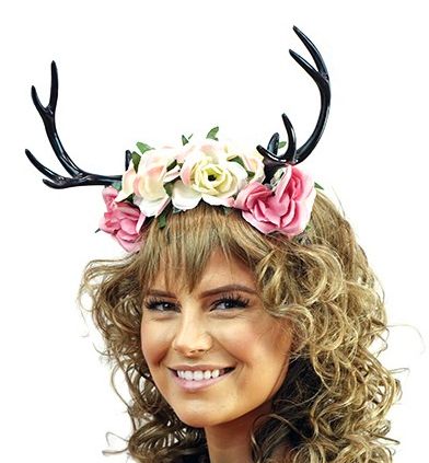 Antler Headband w/ Flowers - Black