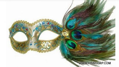 Masquerade Mask w/ Peacock Feathers: Gold
