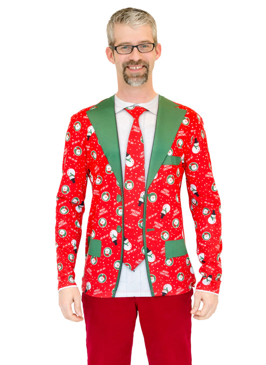 Sweater Tee: Red Xmas Matched Suit & Tie