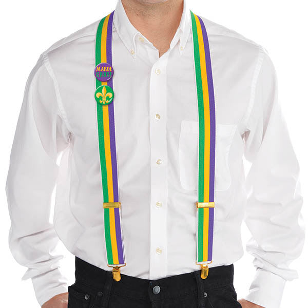 Suspenders: Mardi Gras w/ Button