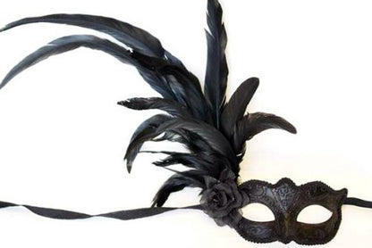 Mask w/ Side Rose and Feathers - Black