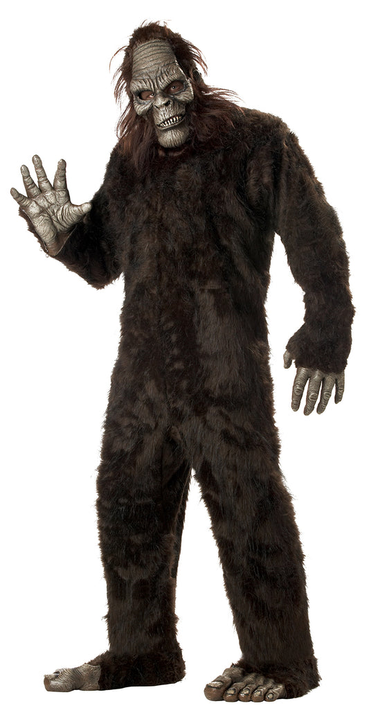 A person wearing a plus size big foot costume. 