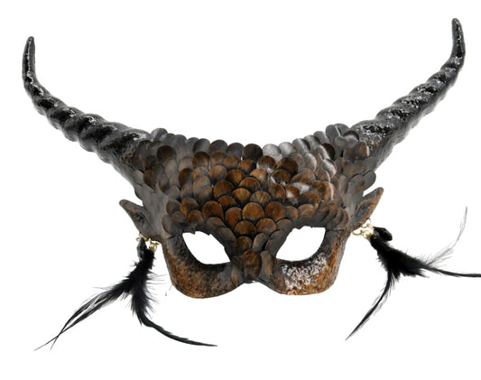 Voodoo Mask w/ Antlers & Brown Feather