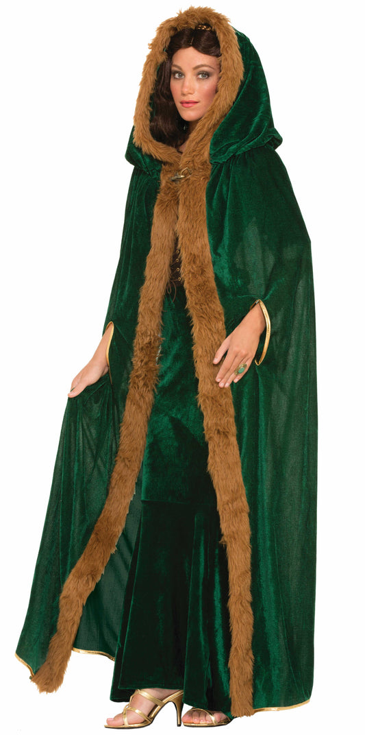 Women's Faux Fur Trimmed Cape: Green