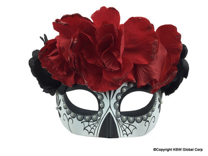 Day of The Dead Half Face Mask & Flowers