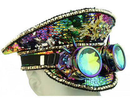 Sequin Festival Hat w/ Goggles: Rainbow