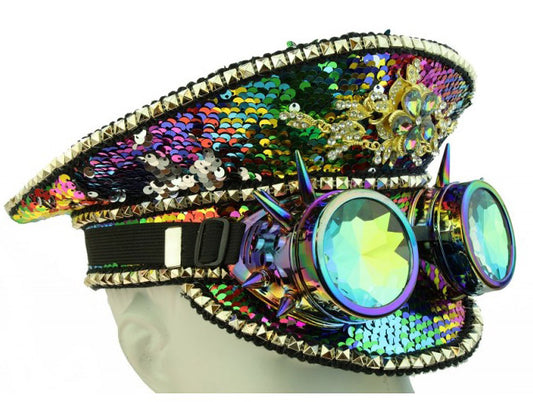 Sequin Festival Hat w/ Goggles: Rainbow