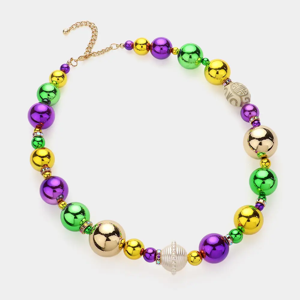 Mardi Gras Ball Beaded Necklace