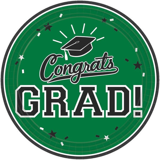 9” Round Graduation Plates: Green (18ct.)