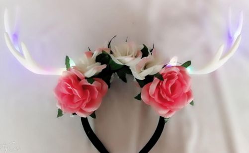 Antler Headband w/ Flowers - White