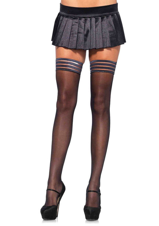 Striped Stay Up Thigh Highs - Black