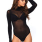 High Neck Long Sleeved Bodysuit: Black - O/S