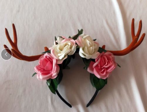 Antler Headband w/ Flowers - Brown