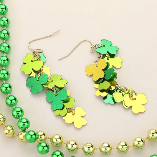 St Patrick's Day Shamrock Clover Sequin Dropdown Earrings