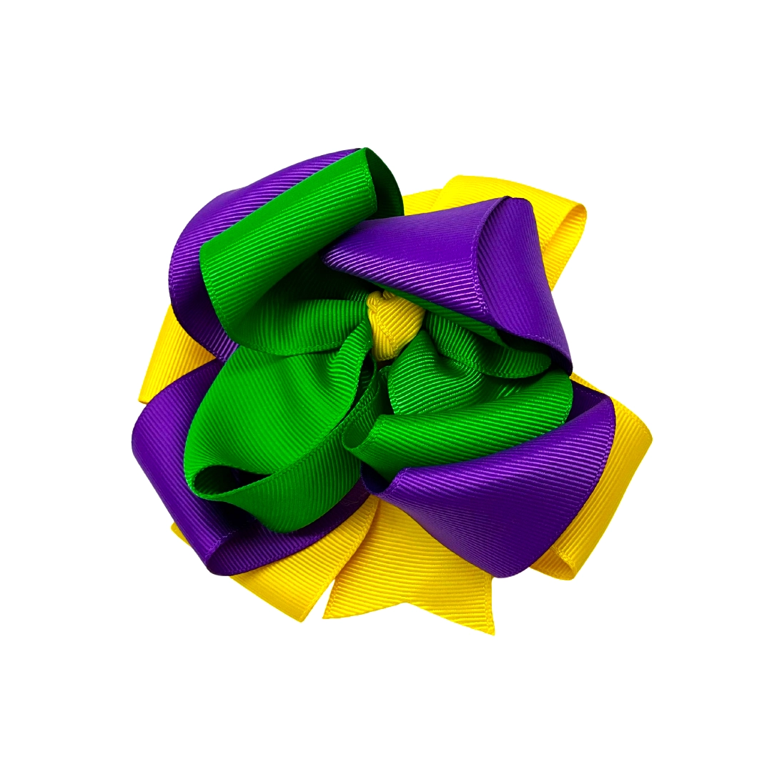 Purple, Green, and Yellow Mardi Gras Bow with Clip