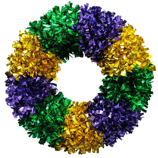 21" Mardi Gras Matte Tinsel Garland Wreath with Plastic Frame