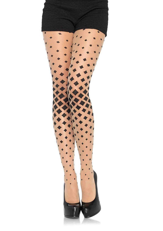 Diamond Illusion Pantyhose - Nude/Black