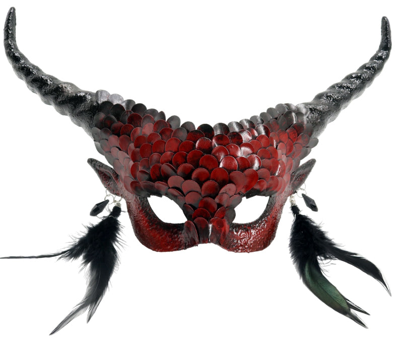 Red Voodoo Mask w/ Antlers & Feathers