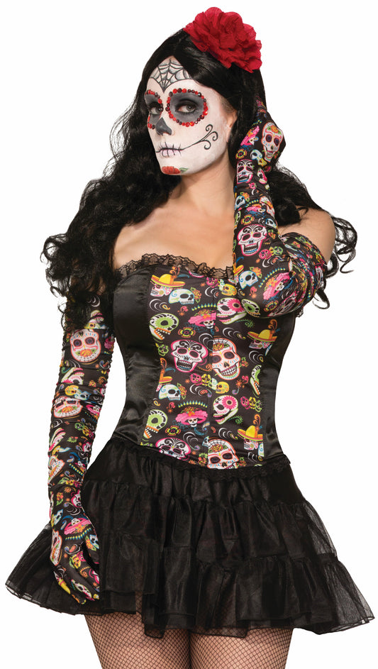 Day of the Dead - Long Ruched Gloves