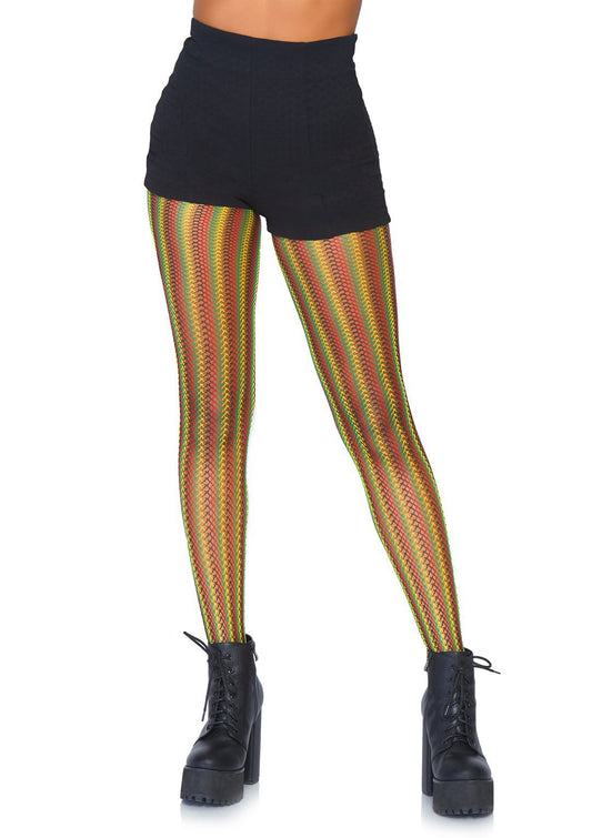 Rasta Striped Fishnet Tights - O/S