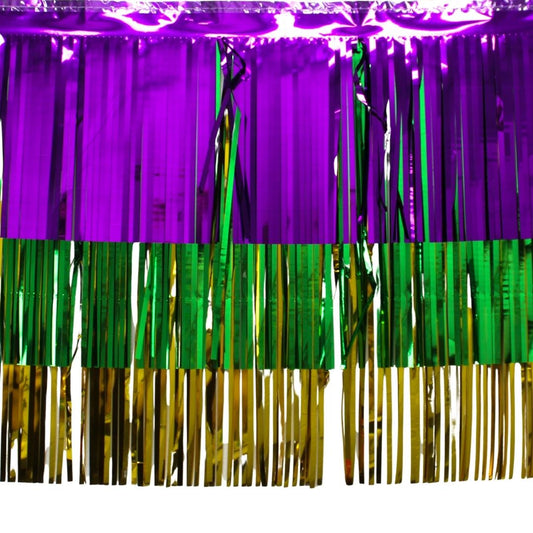 Mardi Gras Tinsel Banner 108" X 15" (Purple Green & Gold Layered)