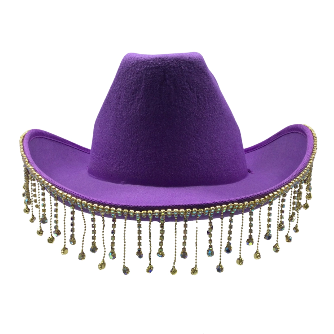 Diamante Tassel Trim Cowboy Hat - Purple