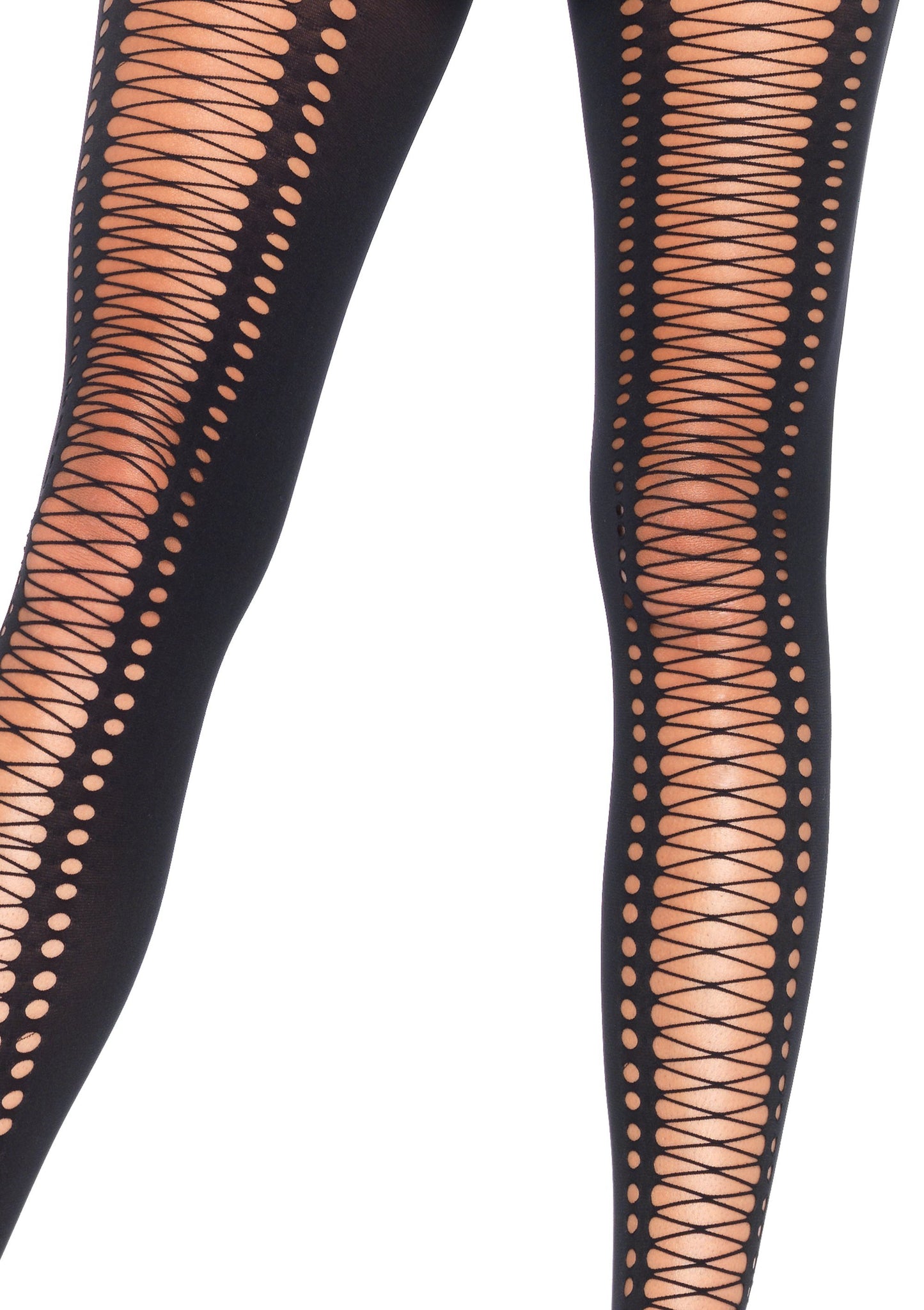 Faux Lace Up Tights - Black