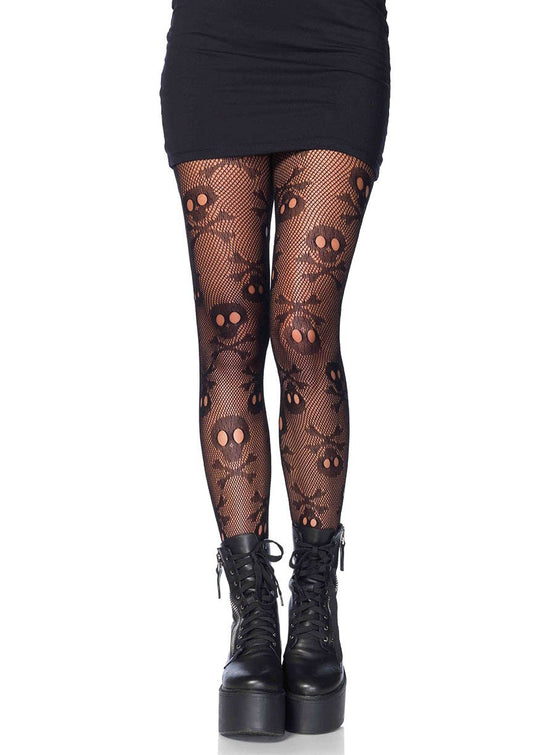 Pirate Booty Skull Net Pantyhose - Black