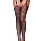 Iris Fishnet Stockings with Lace Top Garterbelt - Black