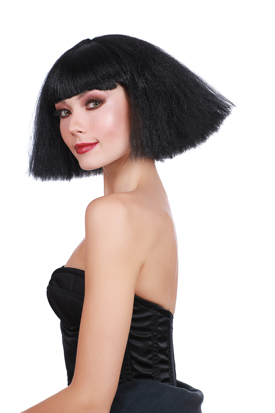 Crimped Wedge Bob Wig: Black