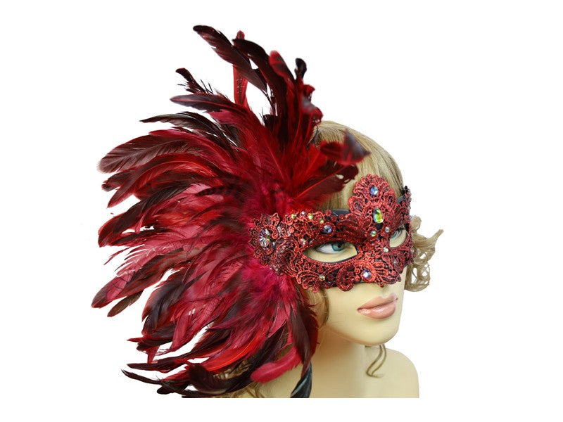 Maquerade Party Feather Mask: Red