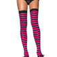 Striped Nylon Thigh Highs - Black/Fuchsia