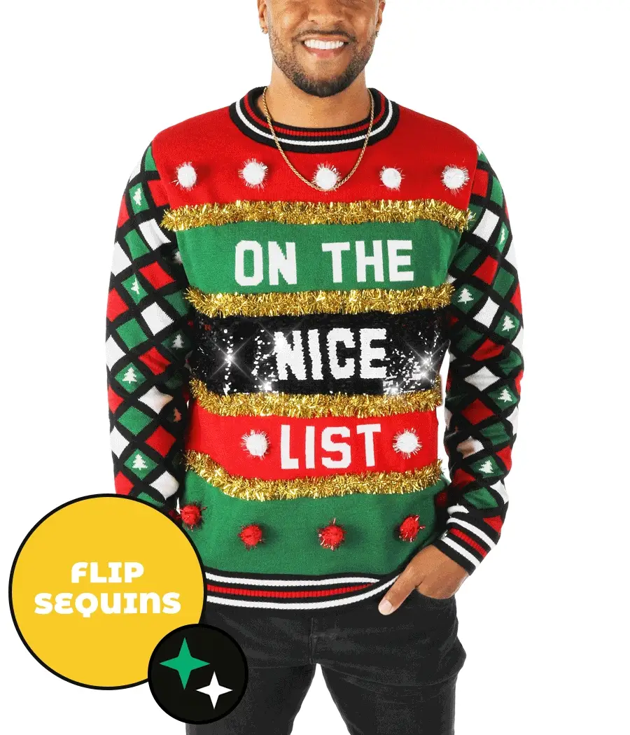 Naughty or Nice Men's Reversible Sequins Christmas Sweater