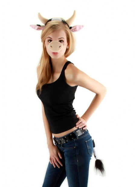 Animal Ears Headband, Nose, & Tail Kit: Cow