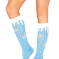 Lurex Snowflake Knee Socks - Blue/White