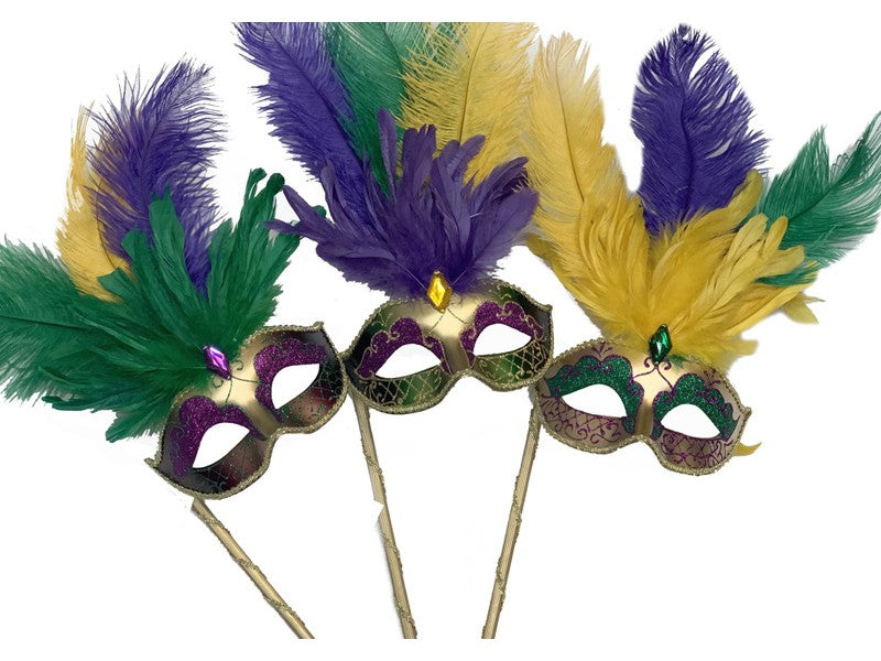 Mardi Gras Mask with Stick: PGG - Assorted