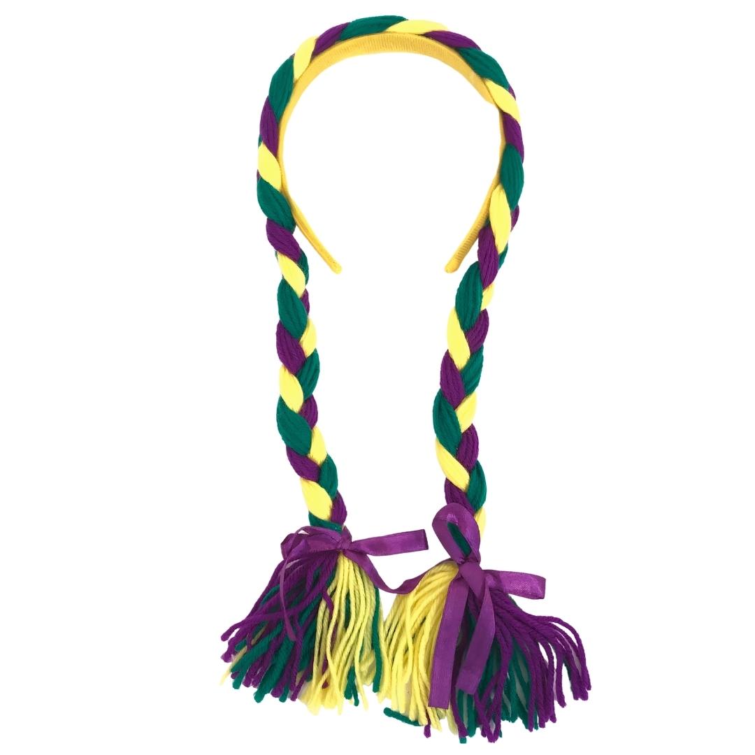 Purple, Green and Yellow Braided Pigtail Head Bopper