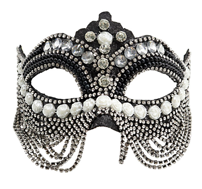Black Jeweled Mask w/ Pearls & Chains