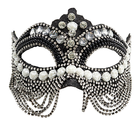 Black Jeweled Mask w/ Pearls & Chains