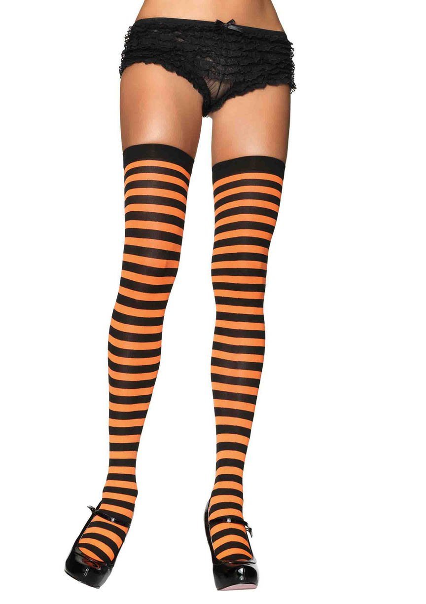 Striped Nylon Thigh Highs