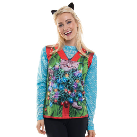 Ladies Sweater Tee: Cat Trapped