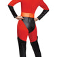 The back view of a woman's Mrs. Incredible costume. 