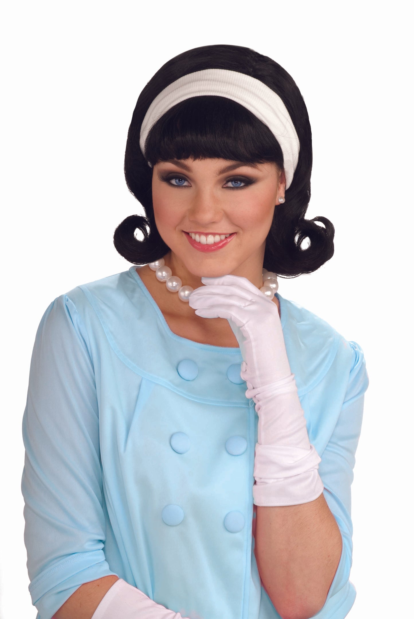 50's Flip Wig With Headband: Black