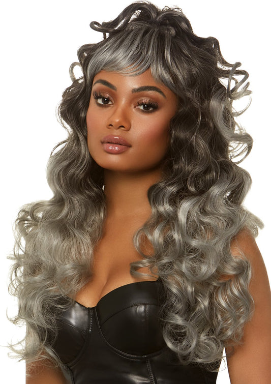 24'' Long Curly Wig w/ Half Up Pony - Grey
