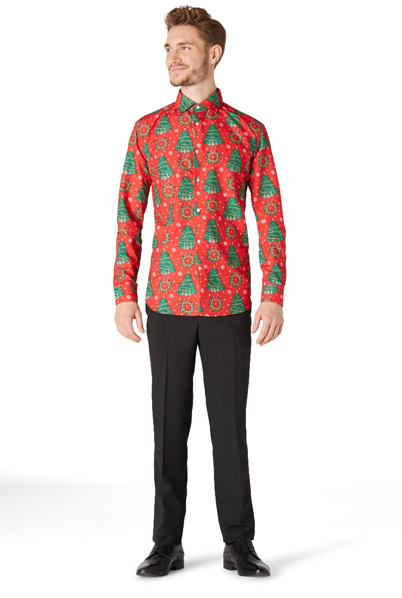 Suitmeister Men's Christmas Trees Christmas Shirt, Size: Small, Red