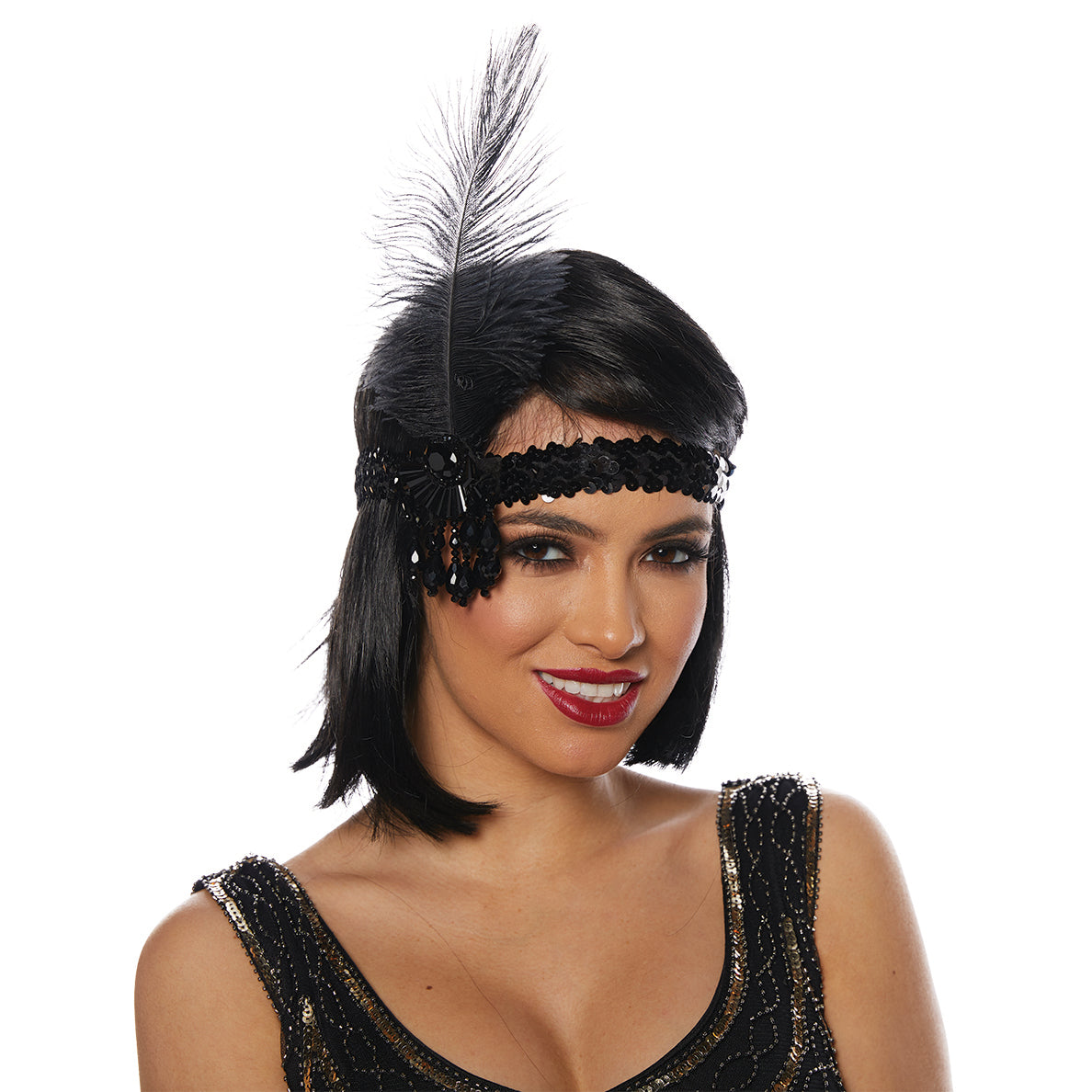 Flapper Sequin Headband: Black