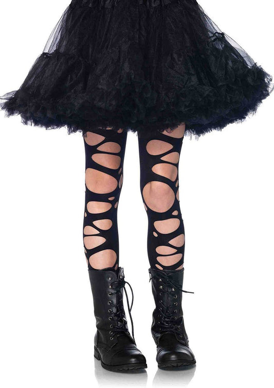 Girl's Tattered Tights: Black