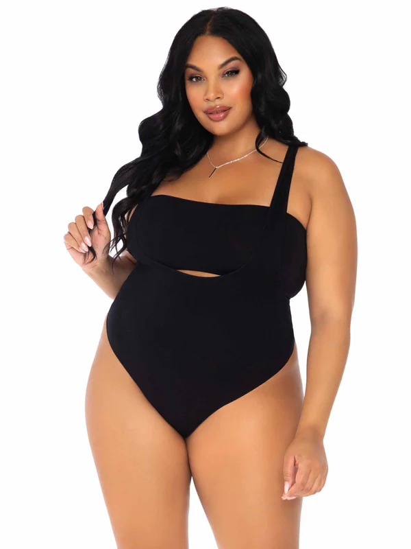 Opaque Bandeau and Suspender Bodysuit - Black